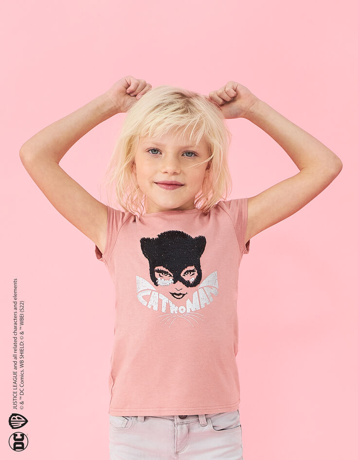 Camiseta polvorienta rosa IKKS - CATWOMAN con lentejuelas-1