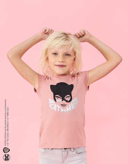 Girls’ dusty rose IKKS - CATWOMAN sequin T-shirt