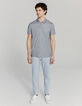 Polo marine chiné à col jacquard Homme-6