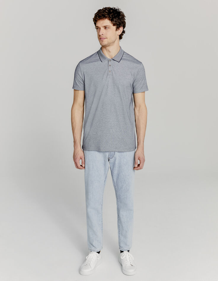 Polo marine chiné à col jacquard Homme-6