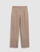 Pantalon large beige motif g&eacute;om&eacute;trique Femme-6