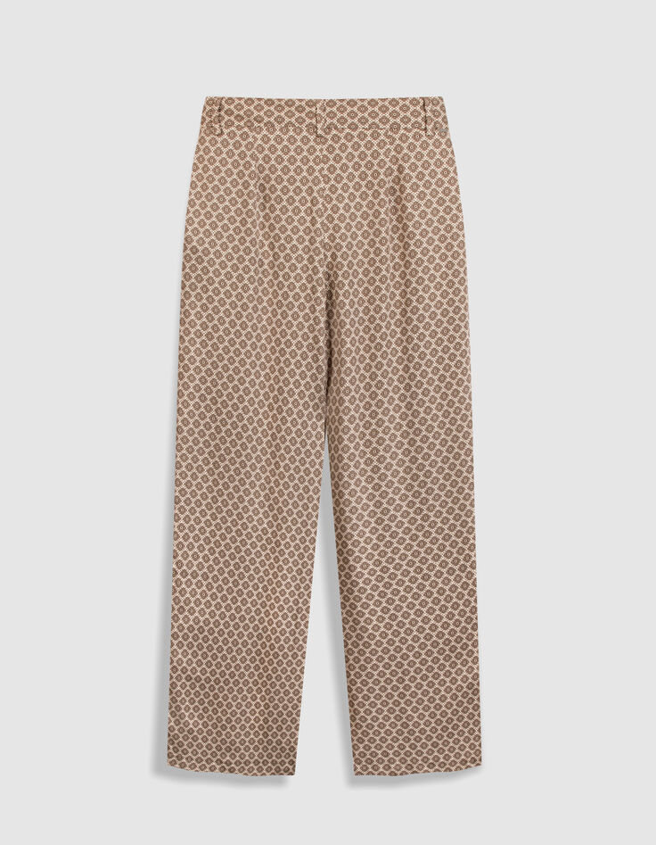 Pantalon large beige motif g&eacute;om&eacute;trique Femme-6