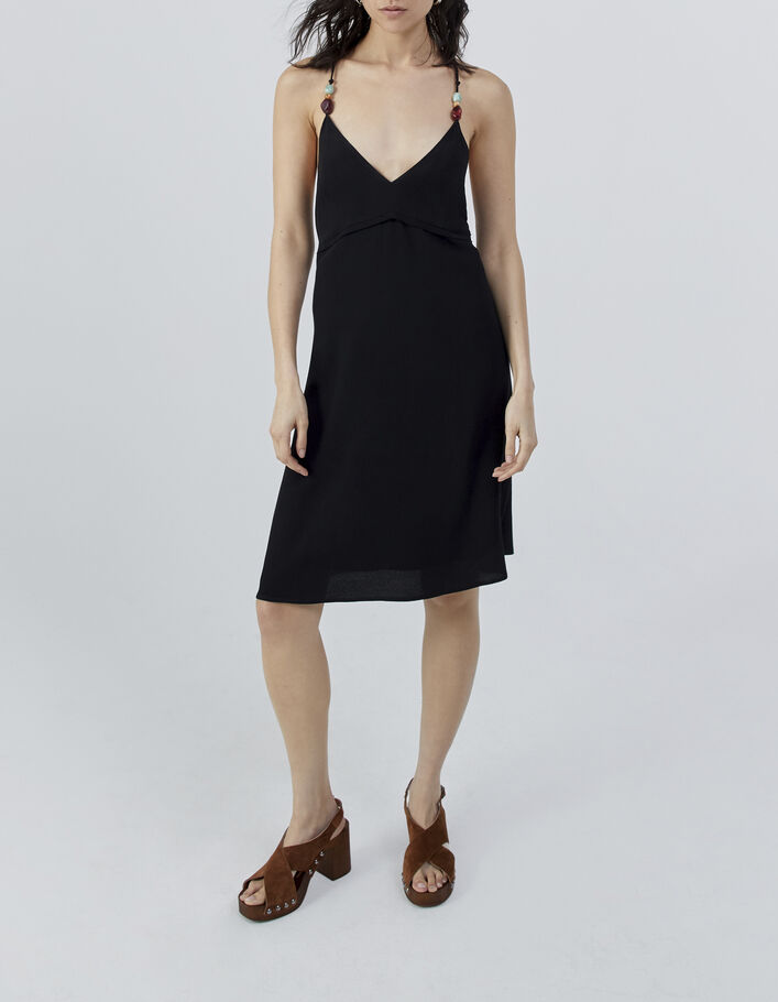 Schwarzes Damenkleid aus Ecovero™ mit Maxi-Perlen - IKKS