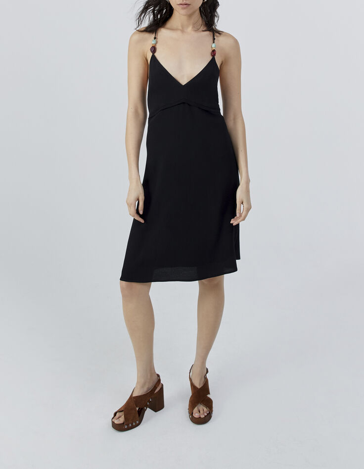 Women’s black Ecovero® strappy dress with XL beads-1 Women’s black Ecovero® strappy dress with XL beads-1