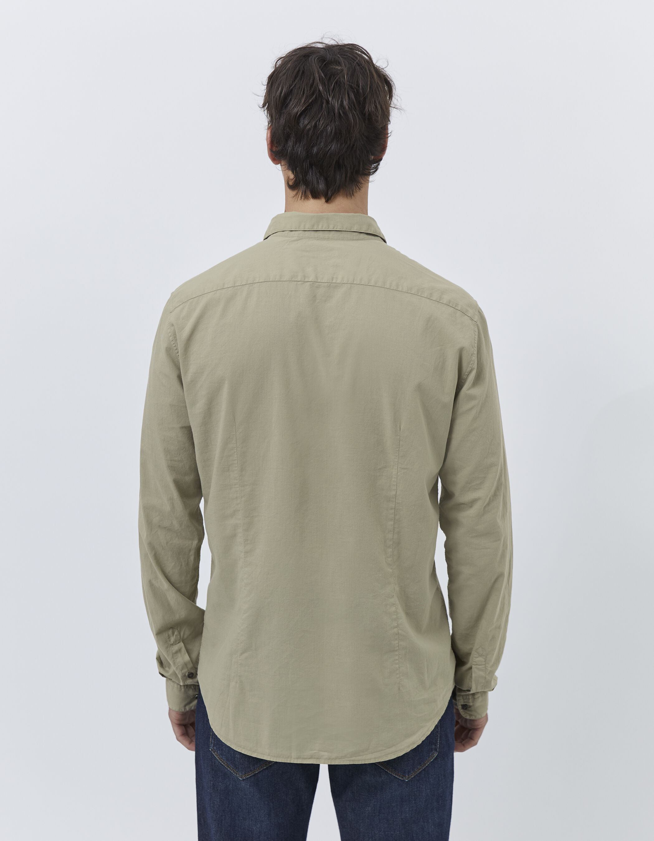 Chemise SLIM kaki stone en voile Homme