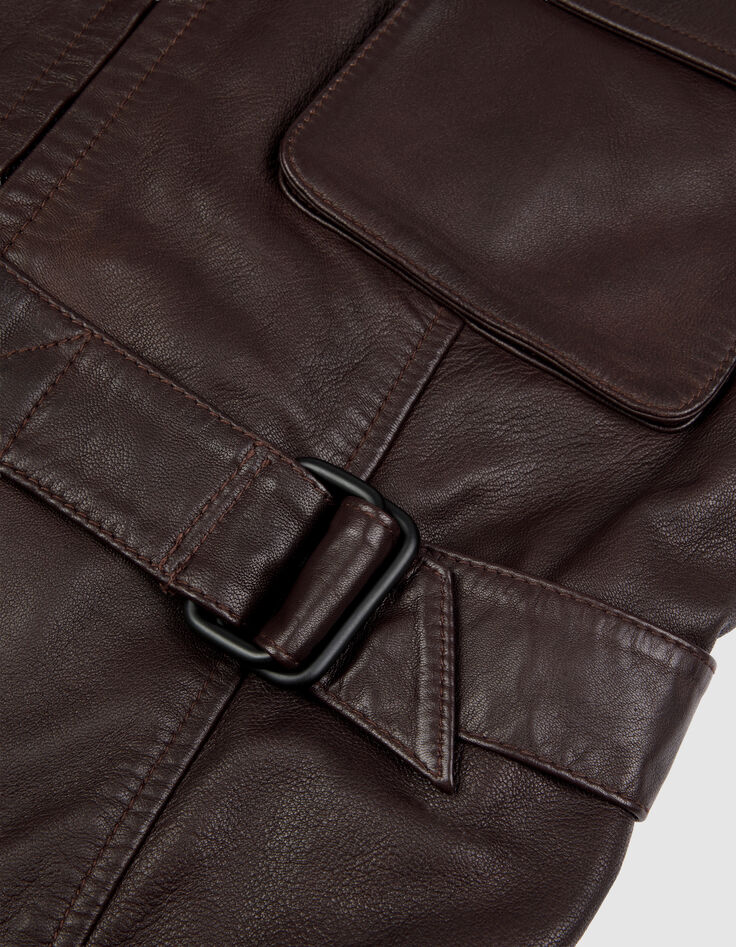 Bruin leren safari-jack met riem voor dames-9