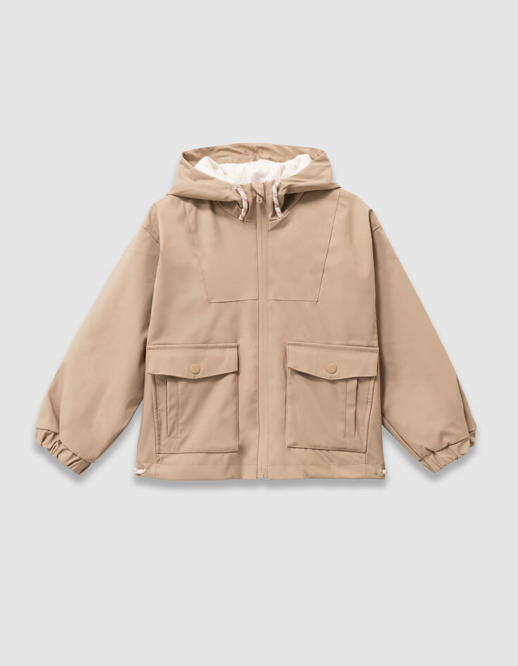 Beige parka met kap binnenkant ecru meisjes-1 Beige parka met kap binnenkant ecru meisjes-1