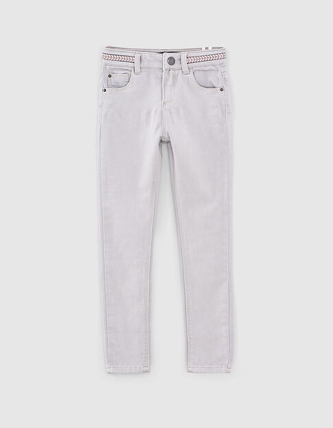 Mädchen-Skinny-Jeans in Light Grey mit Borte an der Taille