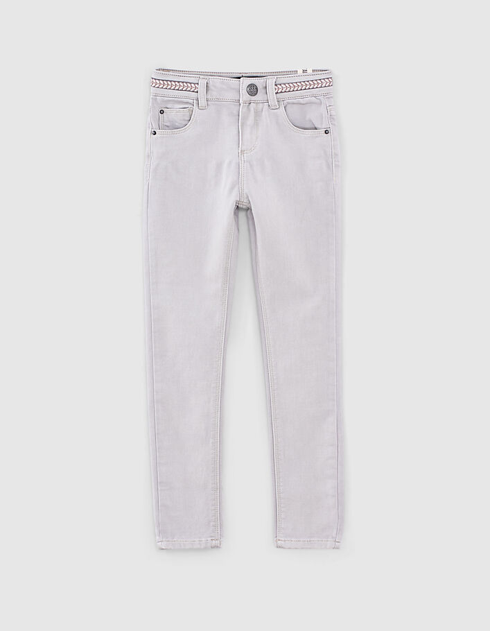 Mädchen-Skinny-Jeans in Light Grey mit Borte an der Taille-1