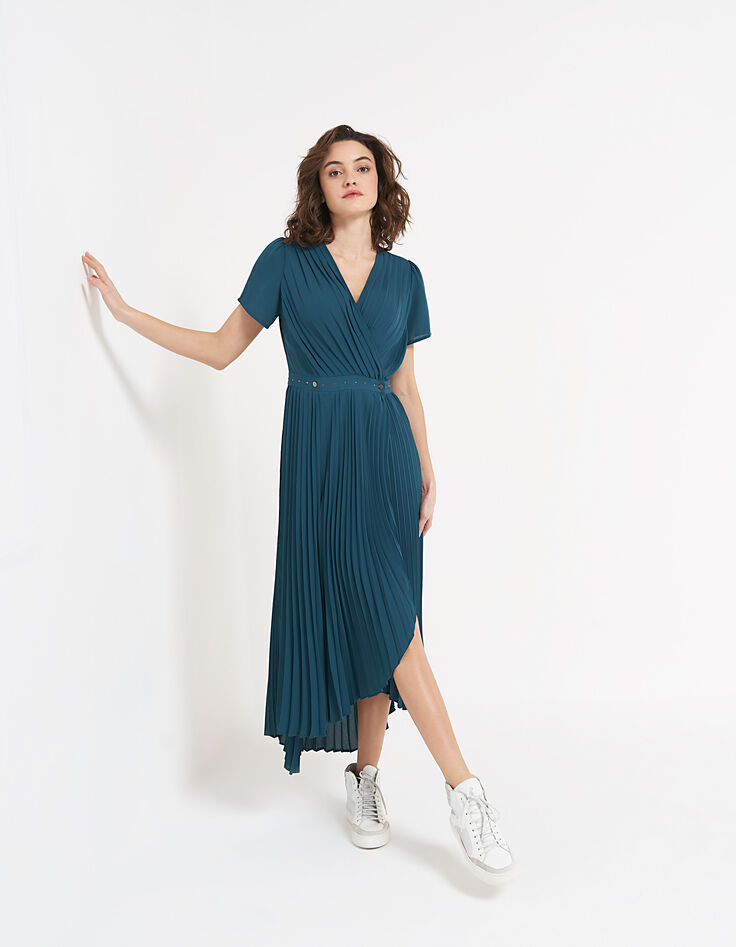 Langes plissiertes Wickelkleid in Sea Green I.Code-6 Langes plissiertes Wickelkleid in Sea Green I.Code-6