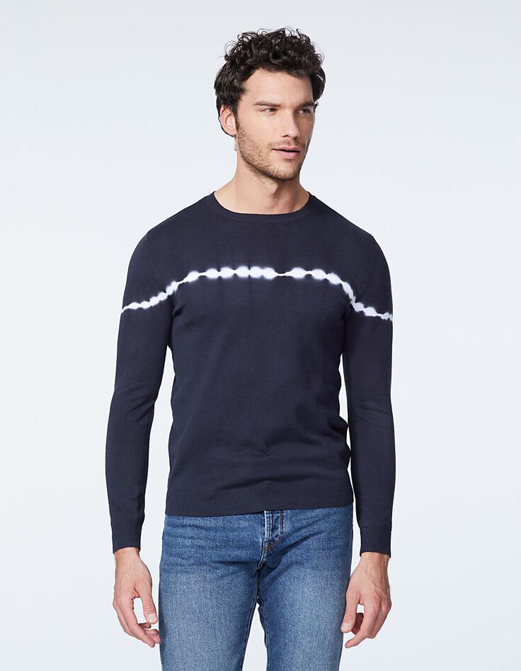 Pull indigo avec rayure effet tie and dye Homme-2