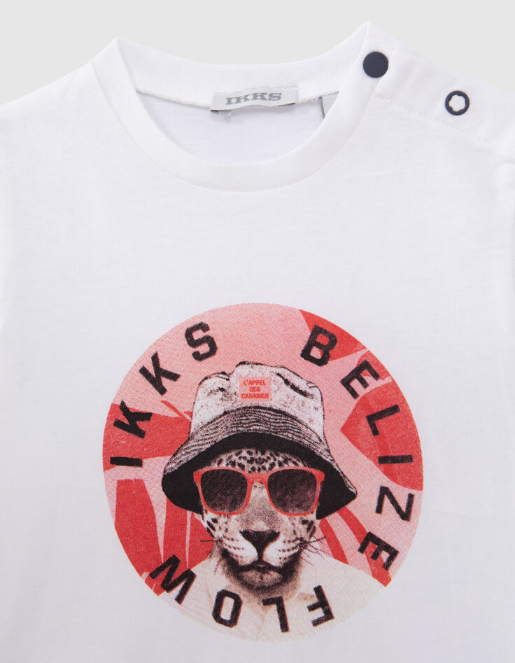 Baby boys' off-white T-shirt with leopard image-2