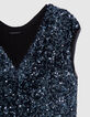 Top bleu brodé sequins réversible devant dos Femme-3