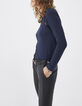 Women’s navy blue T-shirt with inlaid lace-5