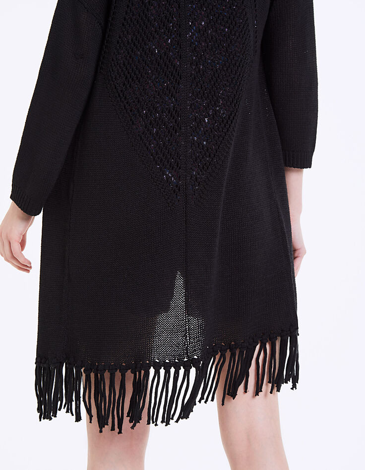 Women’s decorative fringed openwork knit long cardigan-6 Women’s decorative fringed openwork knit long cardigan-6