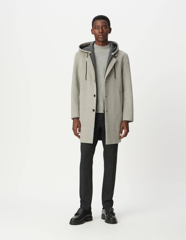 Manteau gris parementure amovible &agrave; capuche Homme-7