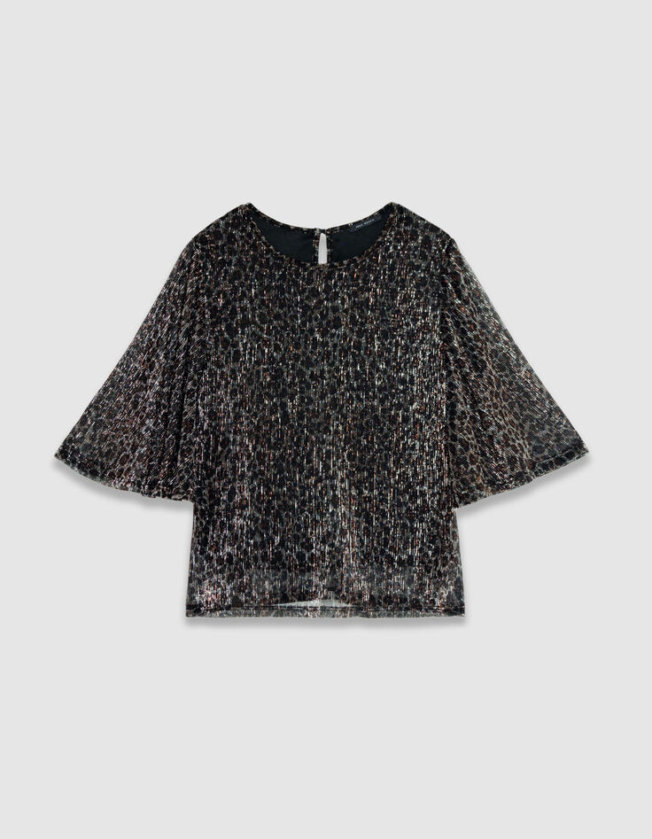 Top noir &agrave; manches 3/4 et col rond pour femme-5