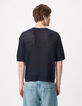 Pull manches courtes marine tricot ajour&eacute; Homme-3