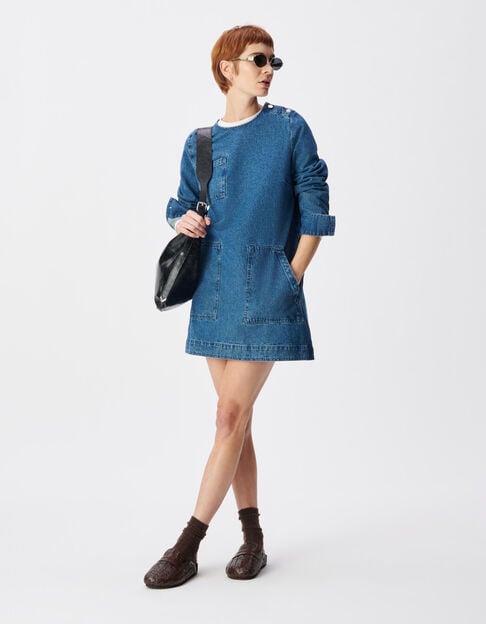 Robe en jean bleu trois poches plaqu&eacute;es Femme - IKKS