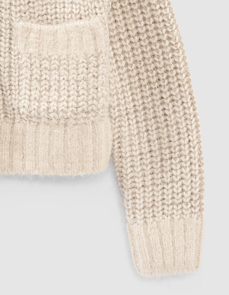Cremewei&szlig;e M&auml;dchenstrickjacke mit Lurex-Verzierung-6
