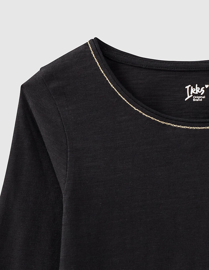 Tee-shirt noir Essentiels brodé IKKS fille-4