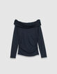 Graues Damen-T-Shirt mit Paillettenbesatz und Bustier-Ausschnitt-6