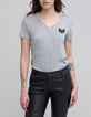 Hellgrau meliertes Damen-T-Shirt mit V-Ausschnitt-2