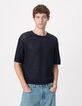 Pull manches courtes marine tricot ajour&eacute; Homme-2