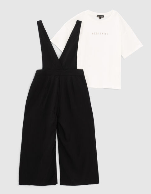 Ensemble salopette noire et T-shirt blanc fille