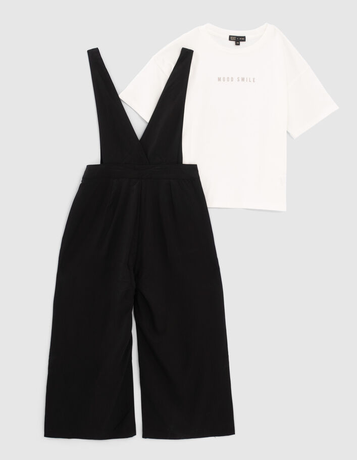 Conjunto mono negro y camiseta blanca niña - IKKS