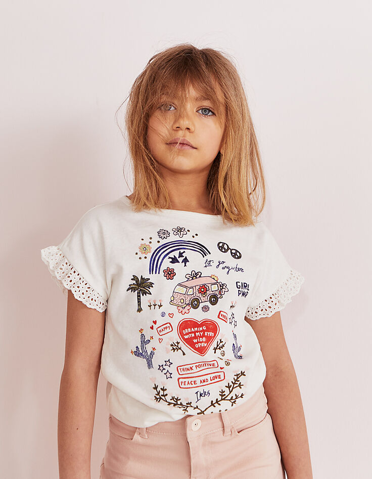 Cremeweißes Mädchen-T-Shirt THINK POSITIVE-1