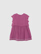 Malvenfarbenes Chiffonkleid mit Stickerei für Babymädchen-3