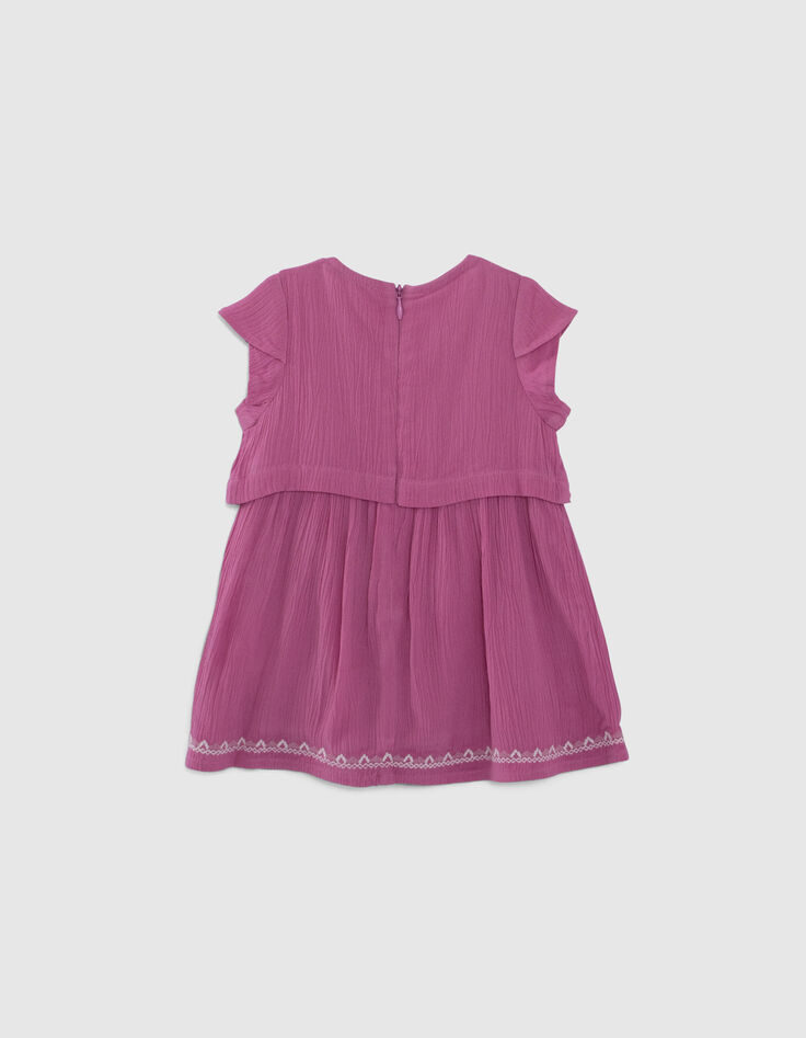 Malvenfarbenes Chiffonkleid mit Stickerei für Babymädchen-3