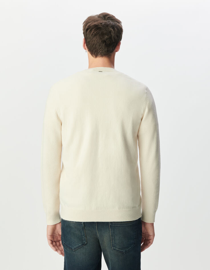 Pull écru tricot relief col rond Homme-3