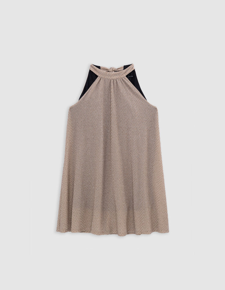 Lockeres goldenes Kleid mit Schnürung hinten Damen-6