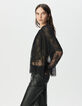 Blouse noire dentelle large volant Femme-5