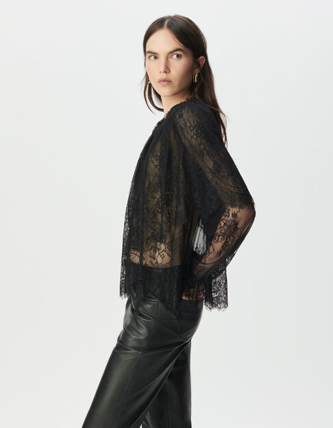Blouse noire dentelle large volant Femme - IKKS