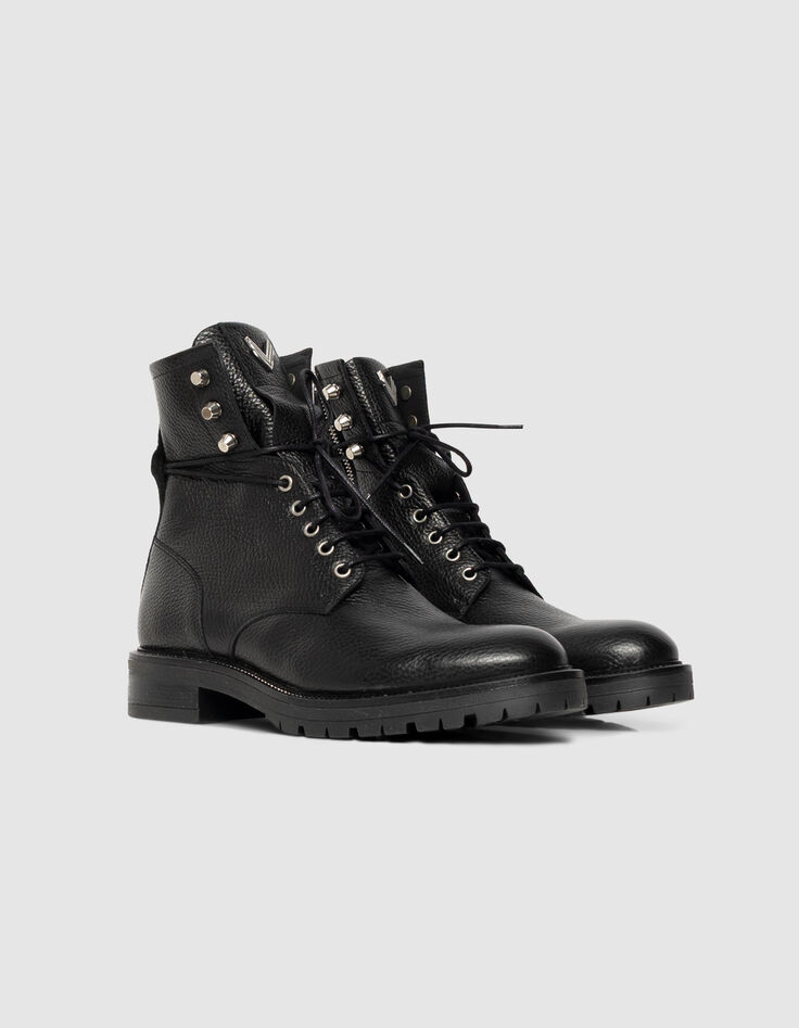 Boots rangers noires cuir grainé décor microbilles Femme-4 Boots rangers noires cuir grainé décor microbilles Femme-4