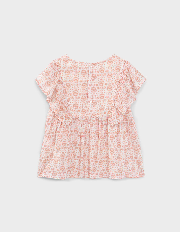 Girls’ ecru blouse, flowery print with silver threads-3