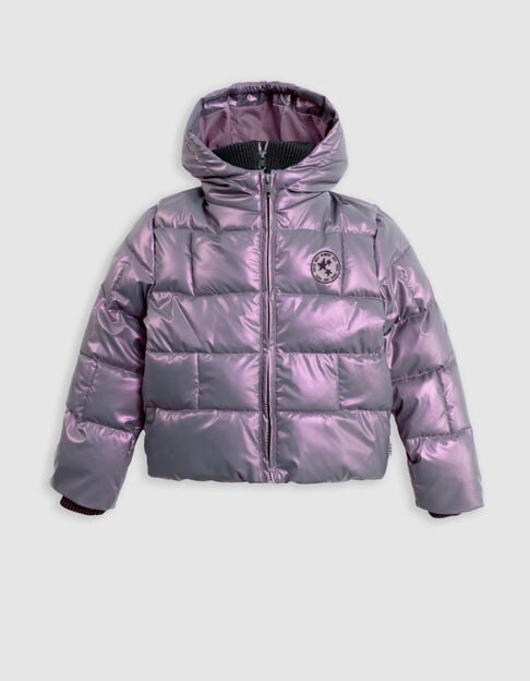 Chaqueta corta de plumón lila irisado con ribete de niña - IKKS