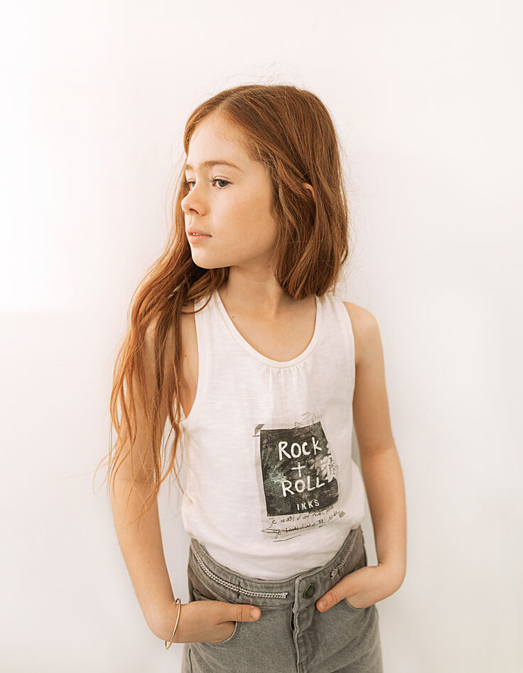 Ecrufarbenes Mädchen-Bio-Tanktop mit Foto-Pola-Motiv -2