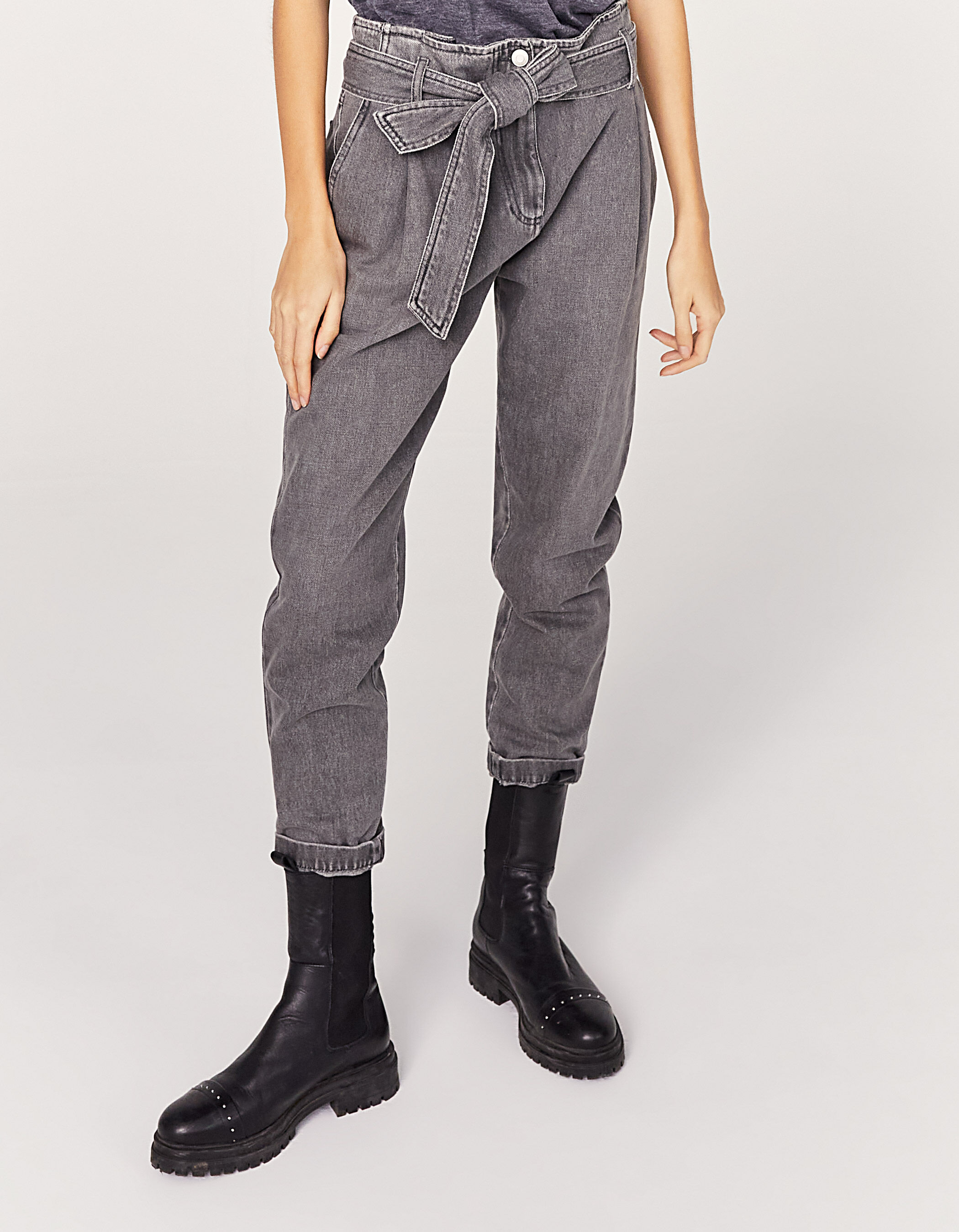 Jeans gris 2025 femme taille haute