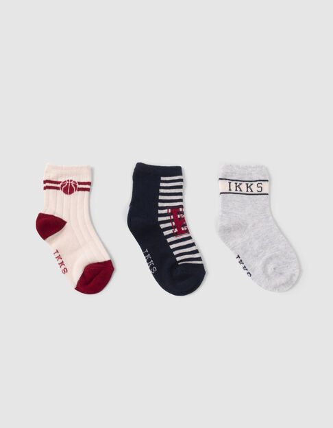 Baby boys’ navy/grey/ecru socks