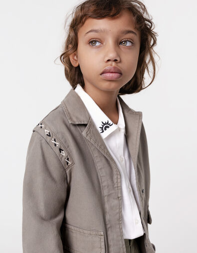 Khaki safari jacket maxi back embroidery for girl - IKKS