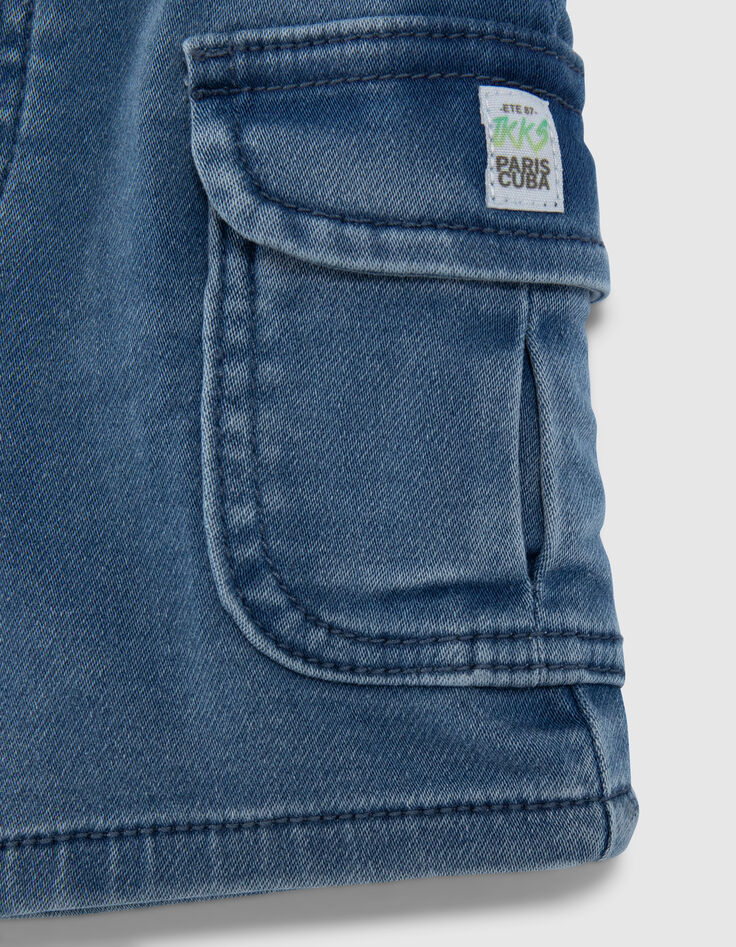 Baby boys’ blue denim CARGO elasticated waist Bermudas-5