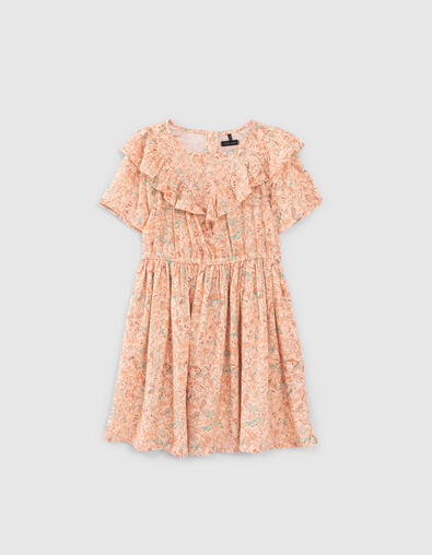 Girls’ peach floral print Lenzing™ Ecovero™ viscose dress - IKKS