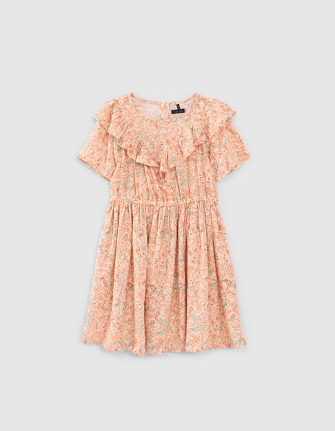 Girls’ peach floral print Lenzing™ Ecovero™ viscose dress - IKKS