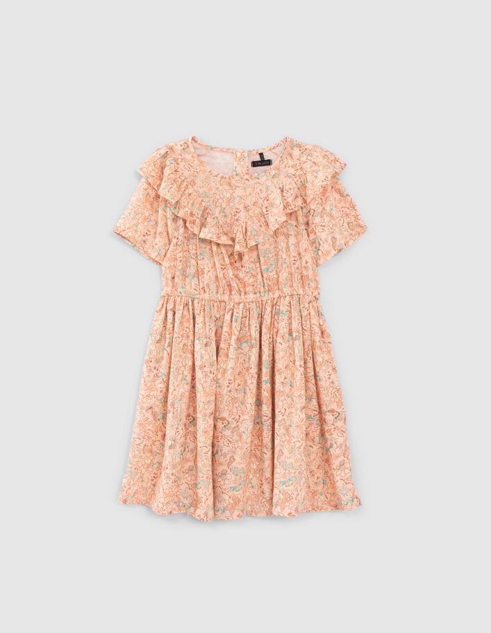 Girls’ peach floral print Lenzing™ Ecovero™ viscose dress - IKKS