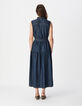 Mujer maxi vestido abotonado de denim crudo-2