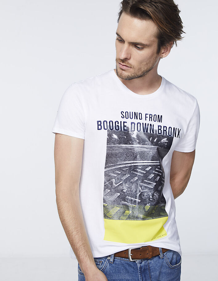Tee-shirt blanc brodé Sound from Boogie Down Bronx Homme - IKKS